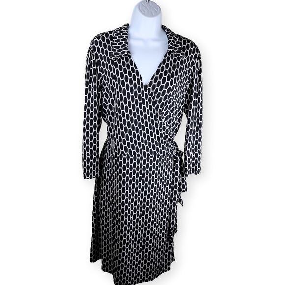 Laundry by Design Honeycomb Black White Wrap Dress 12 - Picture 1 of 9